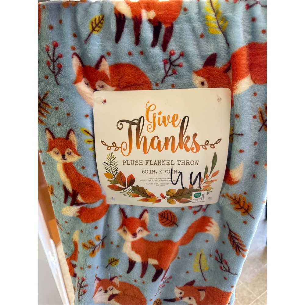 Plush Flannel Throw Blanket Unisex 50x70 Blue Fox New with Tags